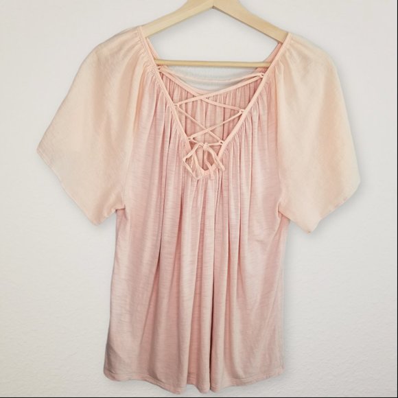 GAP Short Sleeve Tie Back Peasant Tshirt Blouse - Picture 2 of 8